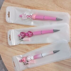 3pc Breast Cancer Awareness Beaded Pens Handcrafted PINK